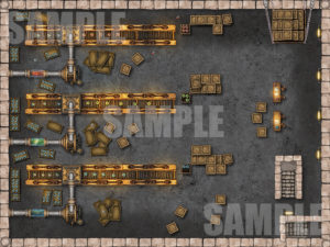 Factory encounter map for TTRPGs like D&D or Pathfinder