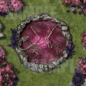 Dragon's rest battlemap featuring dragon bones in a magical pool for D&D and Pathfinder with Fantasy Grounds