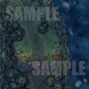 Night time battle map in a small pass by a cliff with a guard post for D&D with fantasy grounds support.