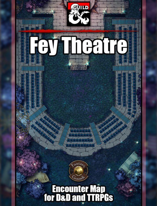 Fey Theatre battle map encounter for D&D. Feywilds themed outdoor theater encounter with fantasy grounds support