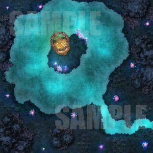 D&D dark forest battle map with golden gazebo
