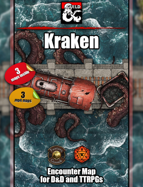 Kraken attacking a train battle map for D&D