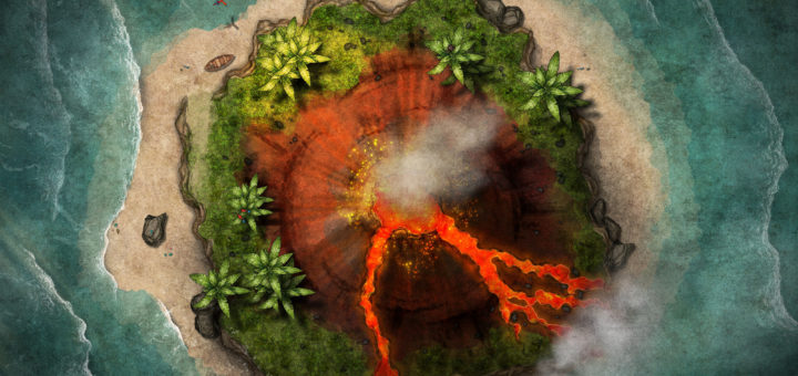Volcano battle map for D&D, pathfinder, and other TTRPGs