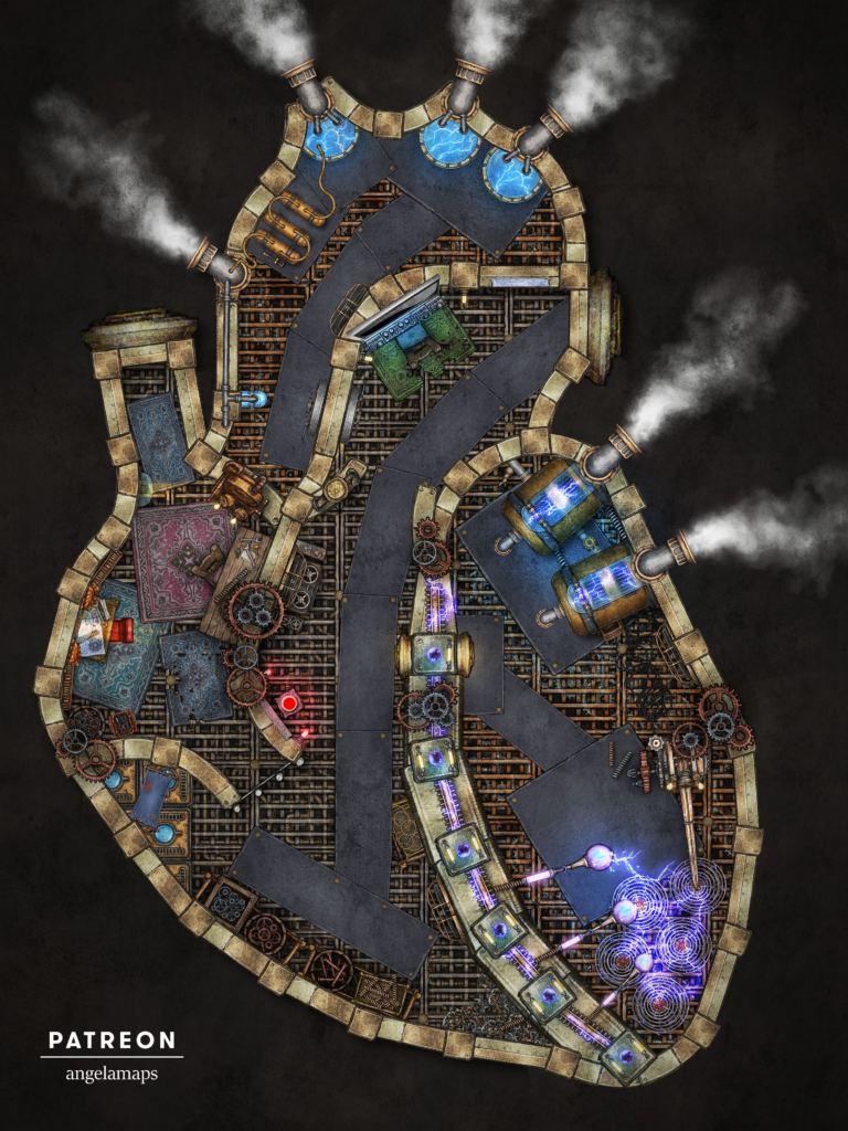 Mechaheart mechanical heart power plant battle map for D&D and pathfinder