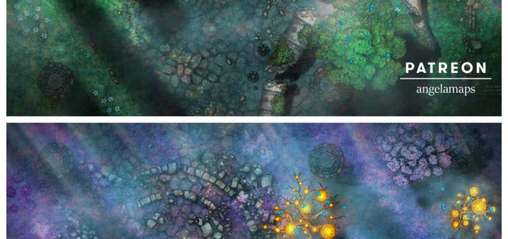 Beautiful fey ruins battle map for D&D or Pathfinder