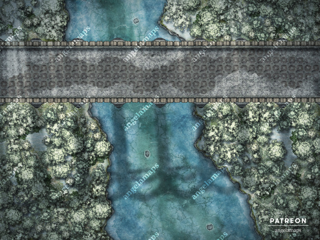 Aqueduct or viaduct battle map in winter time for table top role playing games
