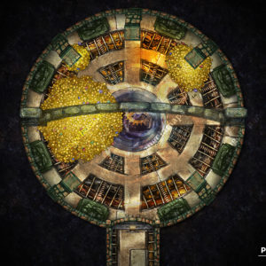 Strange steampunk vault filled with gold battle map
