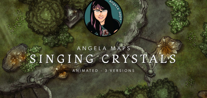Battle map of a path through a forest lined with magic crystals