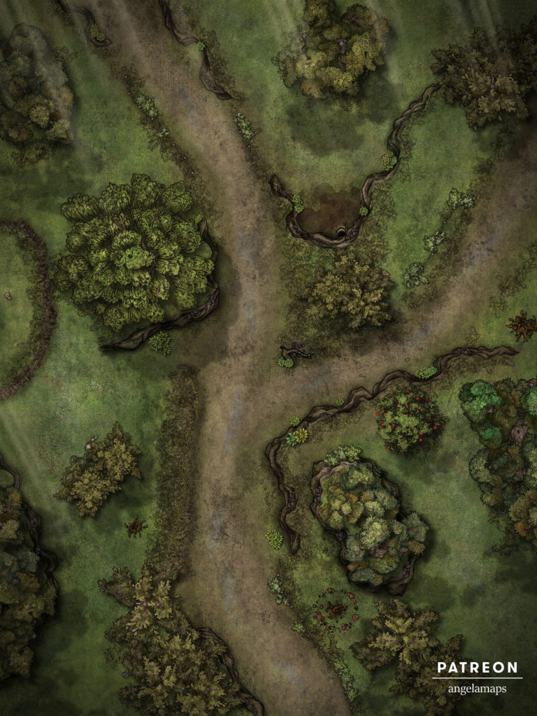 Beautiful crossroads battle map in three versions from Angela maps