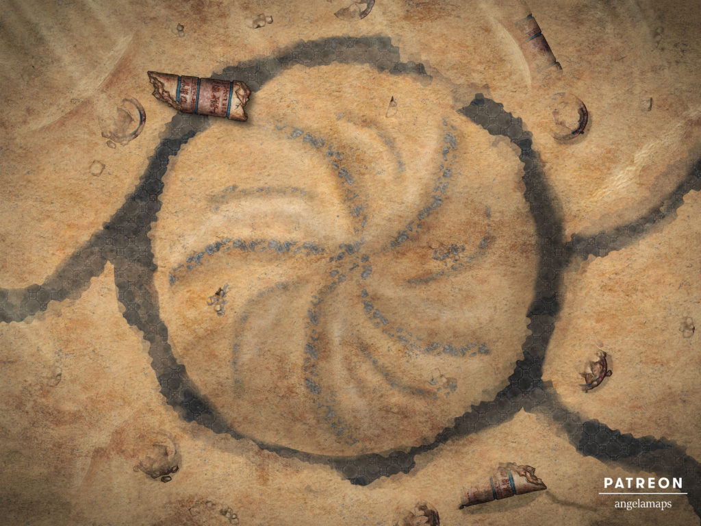 Desert ruins battle map with a mysterious circle