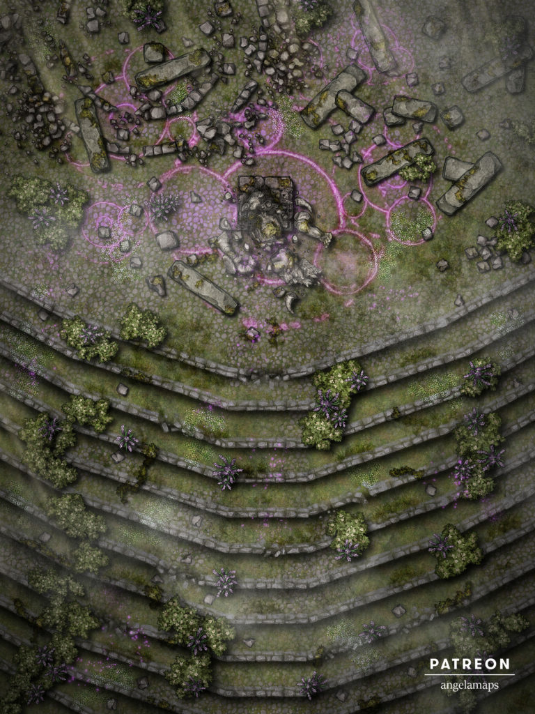 Dream Hill - a magic ruins battle map with lots of stairs