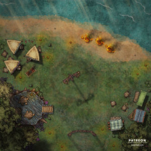 Three wicker men burning in effigy midsummer battle map for TTRPGs