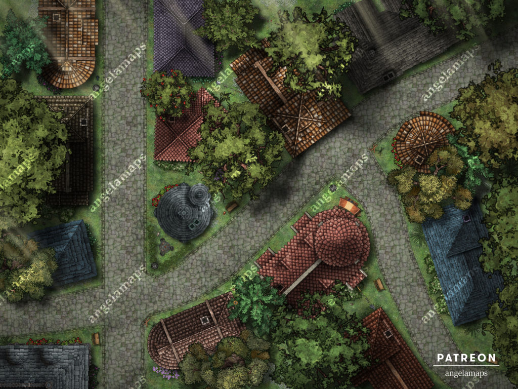 Clean city streets before a disaster strikes, battle map for TTRPGs