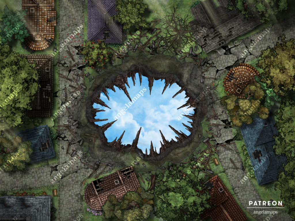 A hole punched through reality to another dimension battle map for TTRPGs