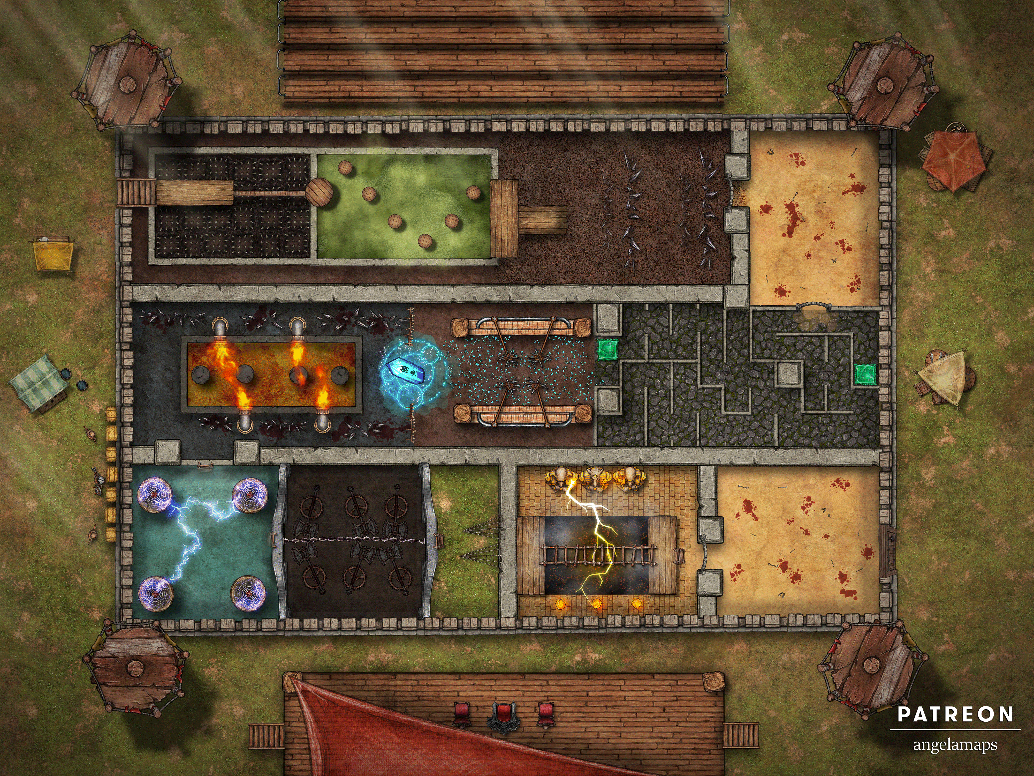 Gauntlet animated battle map for TTRPGs. Obstacle course battle map.