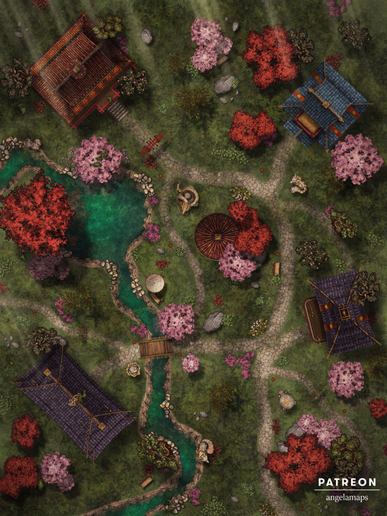 Eastern inspired village battle map by Angela Maps