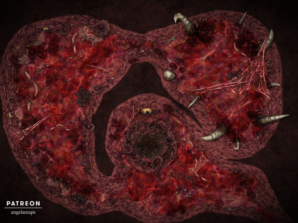 A battle map dungeon made of flesh, eyeballs and tentacles.