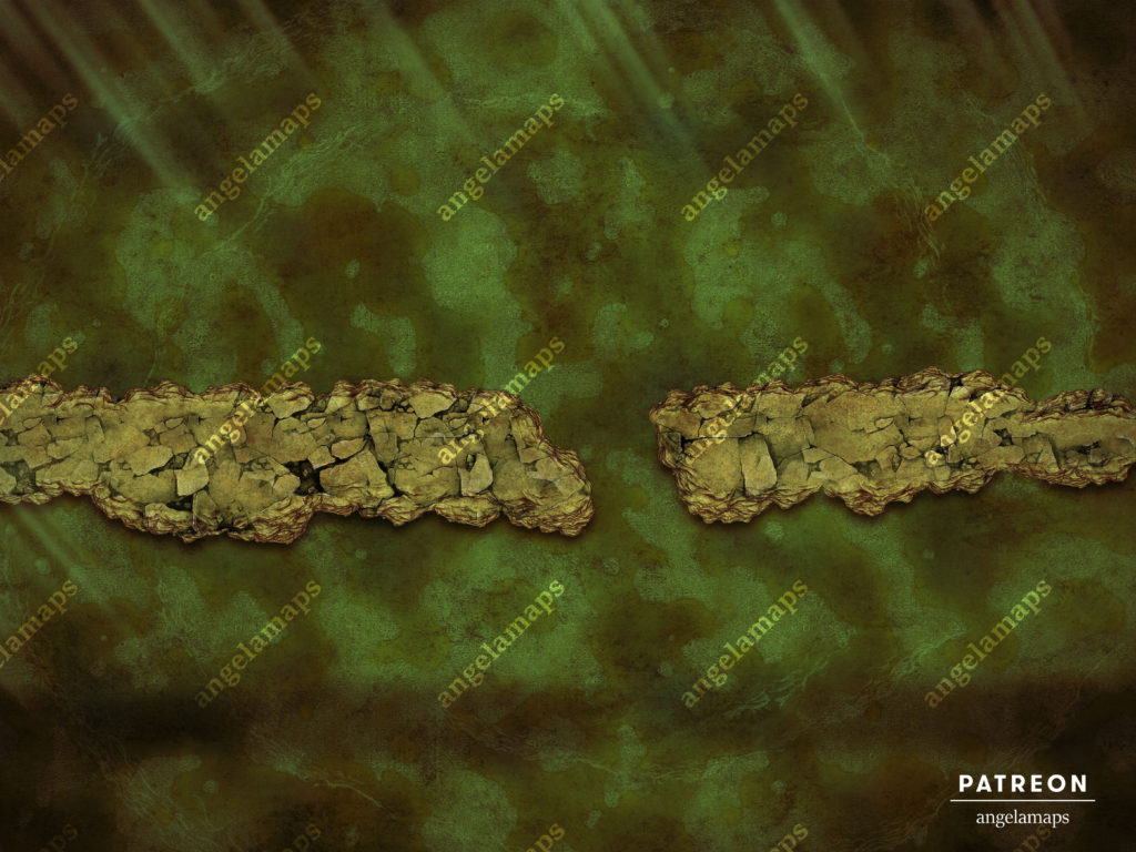 Dangerous crumbling path over a pool of acid - TTRPG battle map by Angela Maps