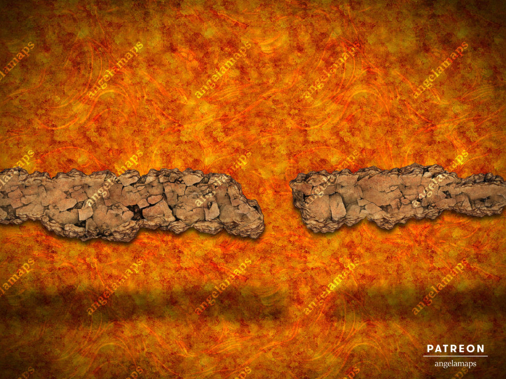 Dangerous crumbling path above lava - TTRPG battle map by Angela Maps