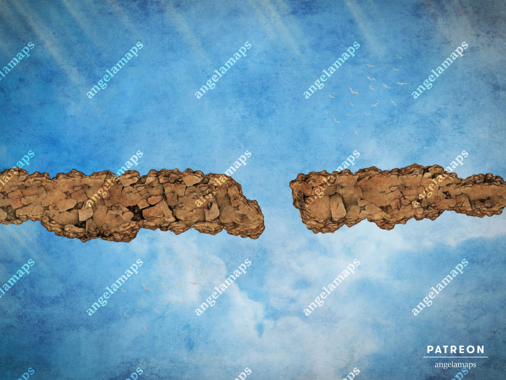 Dangerous crumbling path high in the sky - TTRPG battle map by Angela Maps