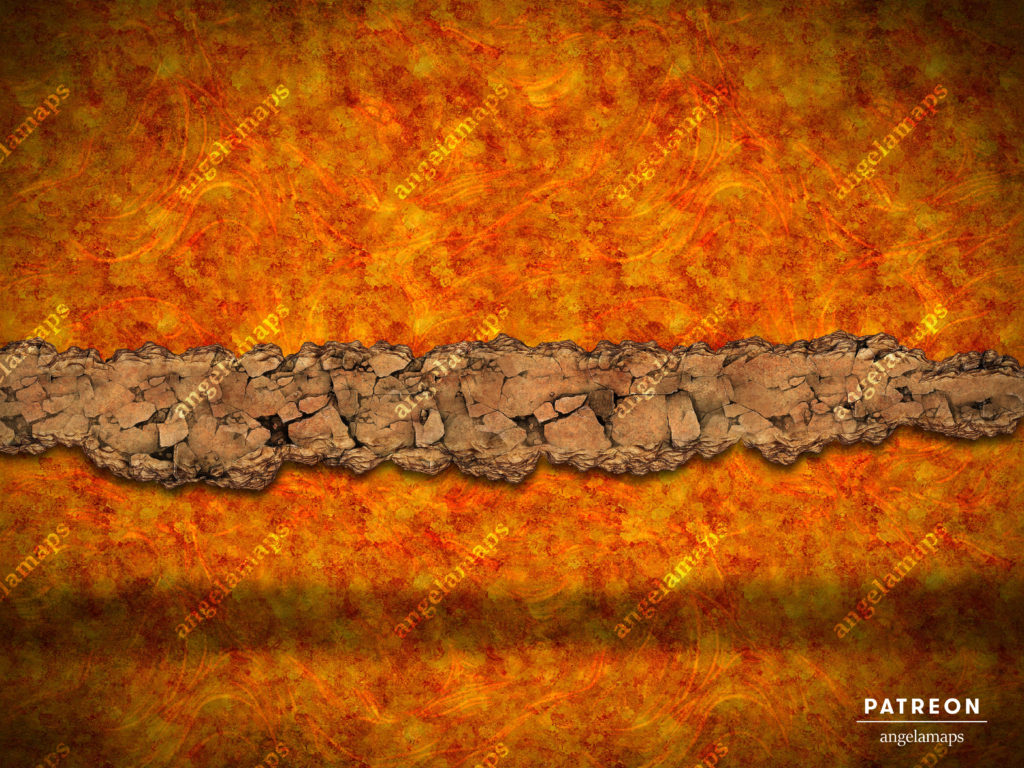 Dangerous crumbling path above lava - TTRPG battle map by Angela Maps