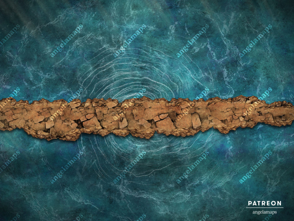 Dangerous crumbling path above a dangerous whirlpool - TTRPG battle map by Angela Maps