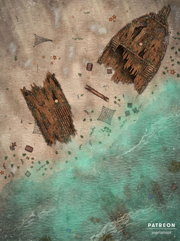 Beach with shipwreck animated battle map