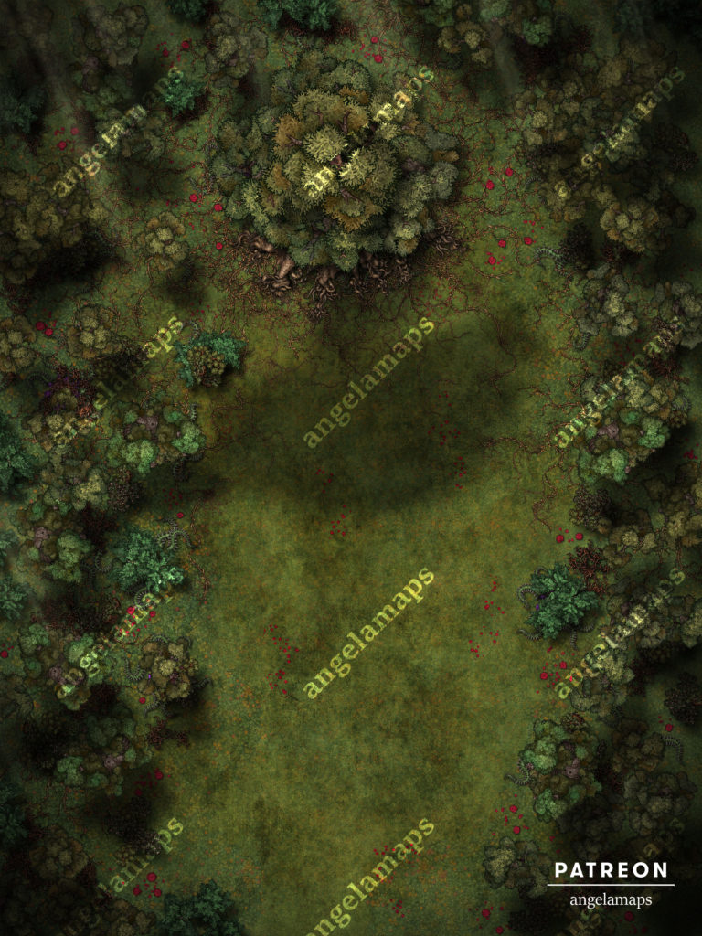 Large tree in a forest clearing, battle map from Angela Maps
