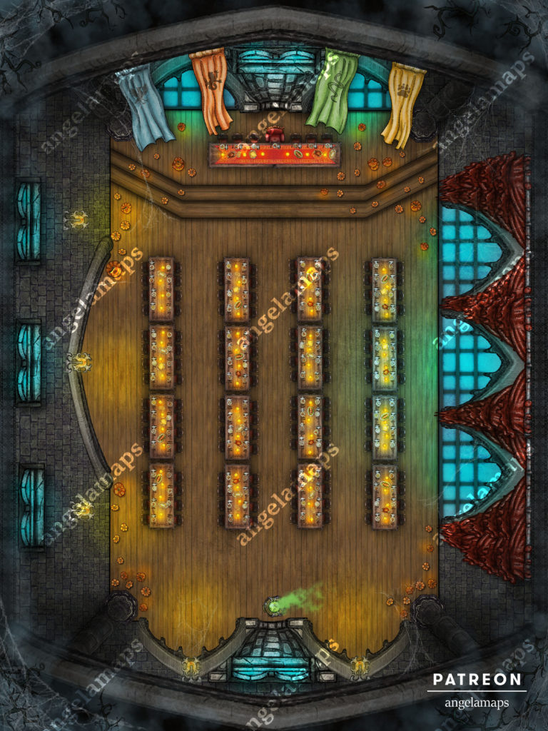 Wizard school Halloween battle map for TTRPGs