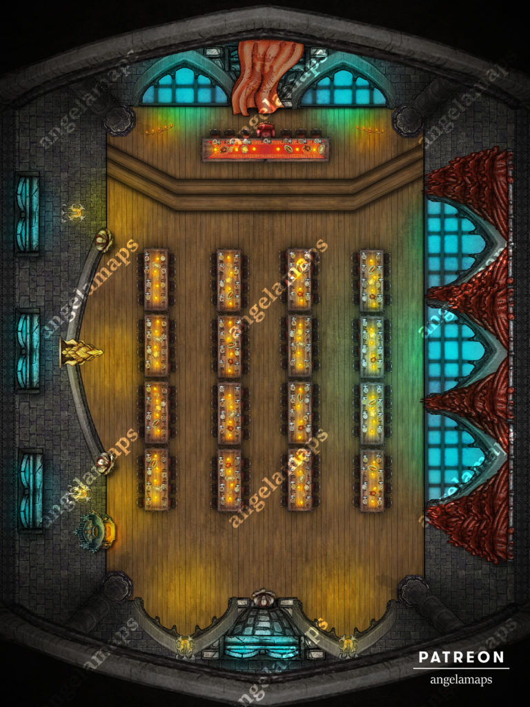 King's banquet hall dining battle map for D&D
