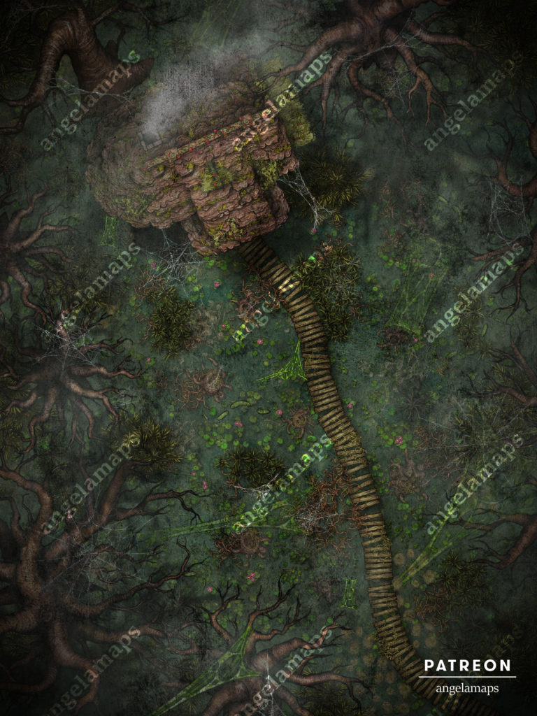 Hat hut in a swamp  battle map for TTRPGs