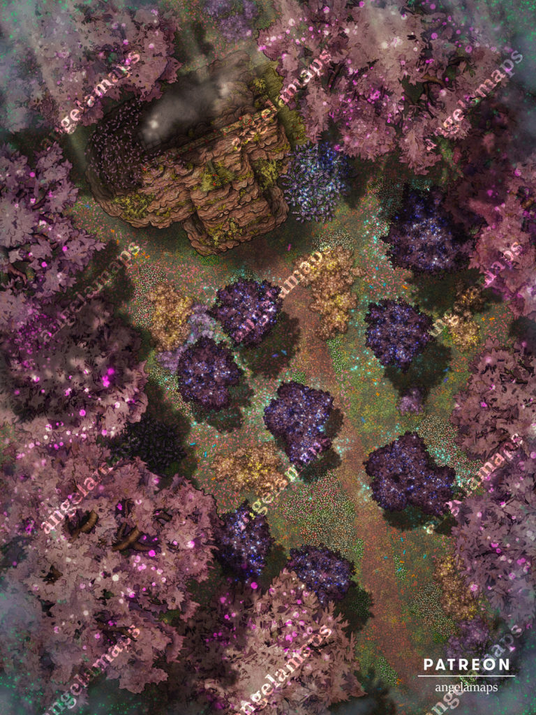 Hag hut disguised by a fey forest illusion battle map
