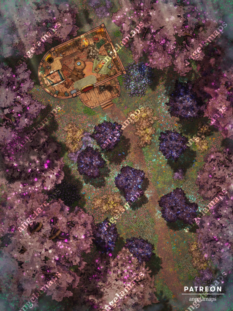 Hag hut disguised by a fey forest illusion battle map