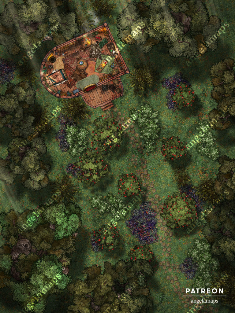 Hag hut disguised by a lush forest illusion battle map