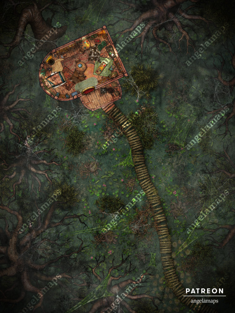 Hat hut in a swamp  battle map for TTRPGs