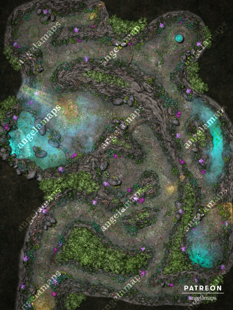 Druid cave/Fey cave battle map for TTRPGs