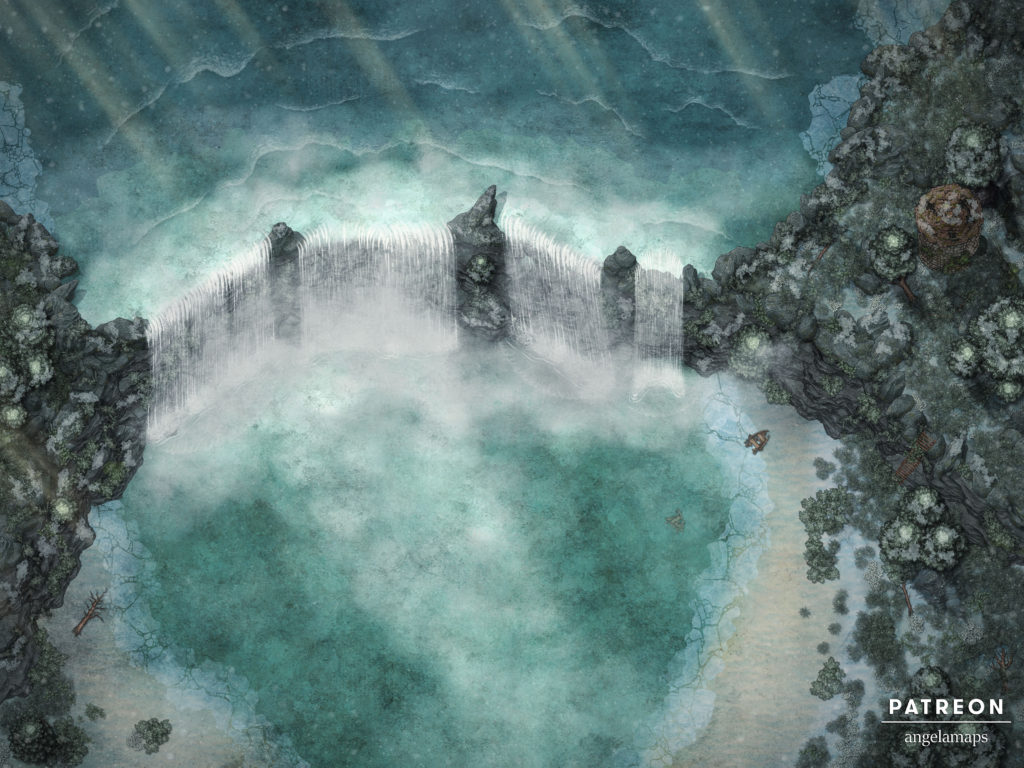 The falls - animated winter waterfall battle map from Angela Maps